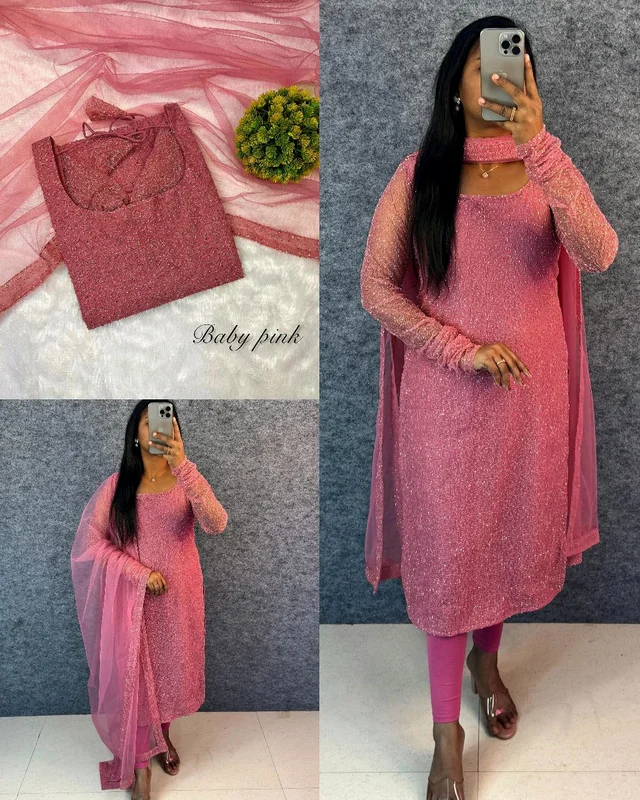 Launching New Designer Party wear kurti with dupatta - 3XL, Baby Pink