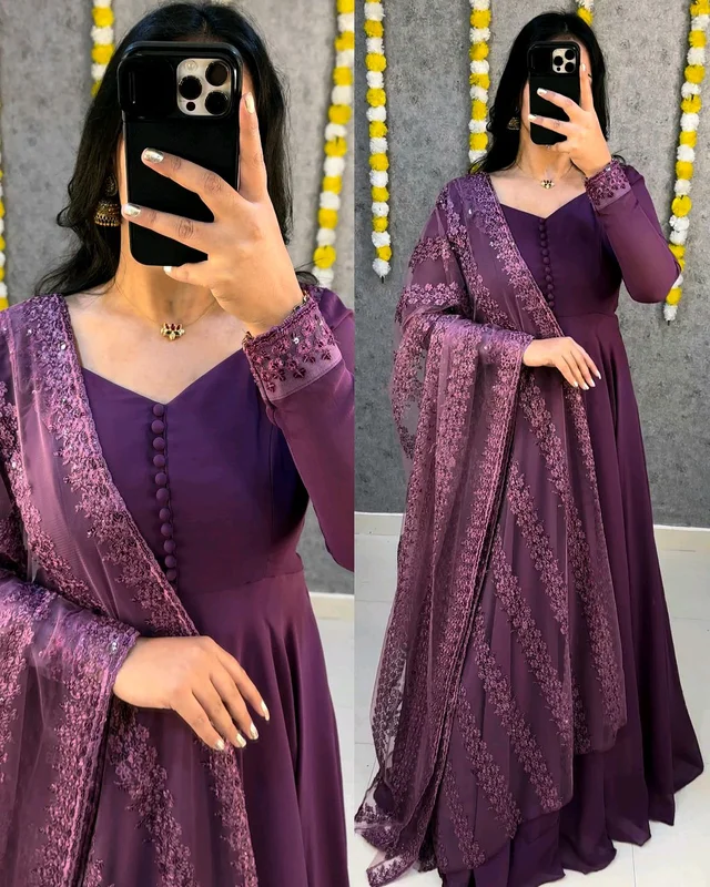 Trendy Launching This Beautiful Gown with attractive Dupatta
- M, Old Lavender