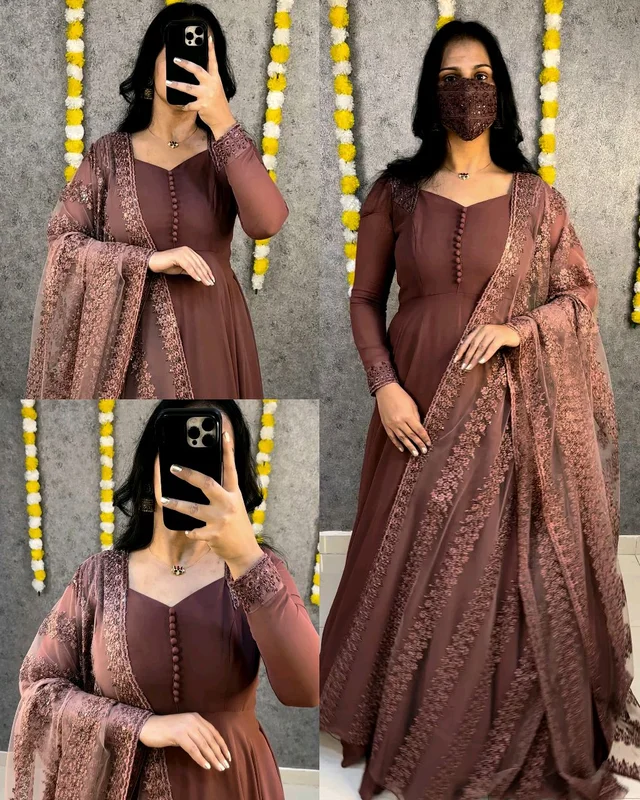 Trendy Launching This Beautiful Gown with attractive Dupatta
- XL, Brown