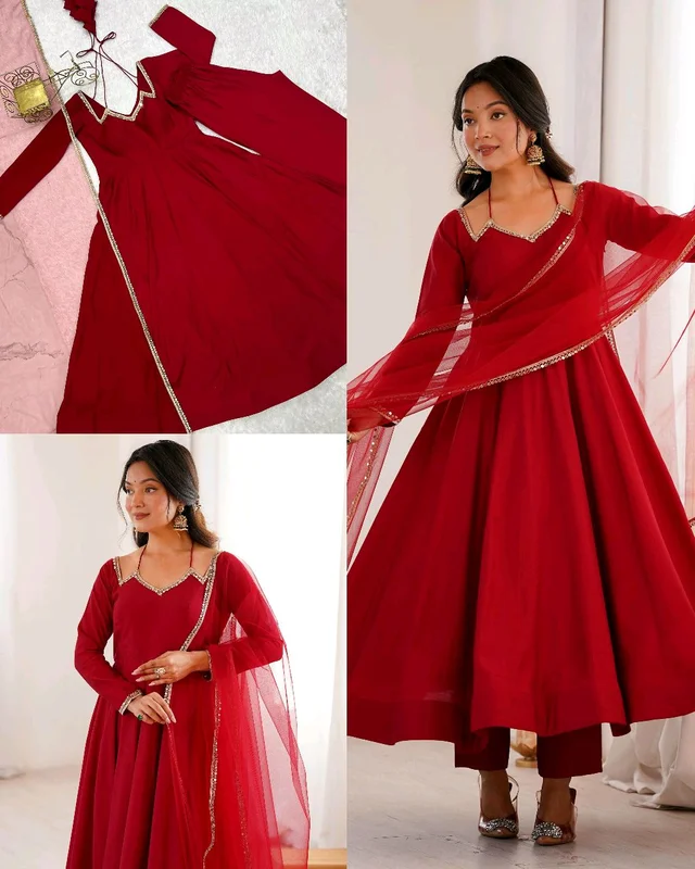 Trendy Beautiful Anarkalis Full Set - XS, Red