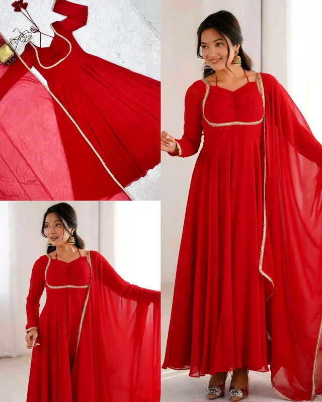 Trendy Beautiful Anarkalis Full Set - L, Red