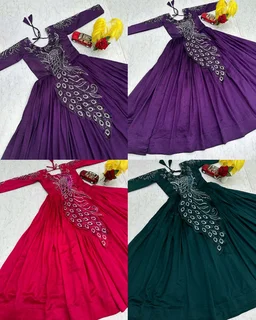 Trendy Bird Design Launching Embroidered Gown - L, Cherry Pie