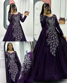 Trendy Bird Design Launching Embroidered Gown - 2XL, Teal