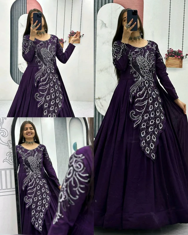 Trendy Bird Design Launching Embroidered Gown - 2XL, Mandy