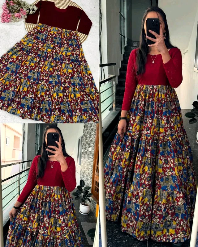 Introducing Traditional Wear Anarkali Kalamkari Print Gown
- 2XL, Maroon