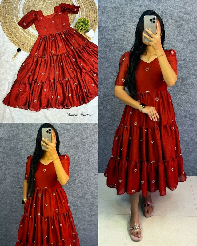 Launching valentine's days special Heart midi gown❤️ - S, Maroon
