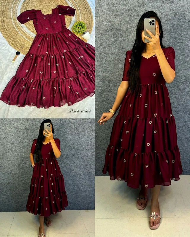 Launching valentine's days special Heart midi gown❤️ - M, Wine