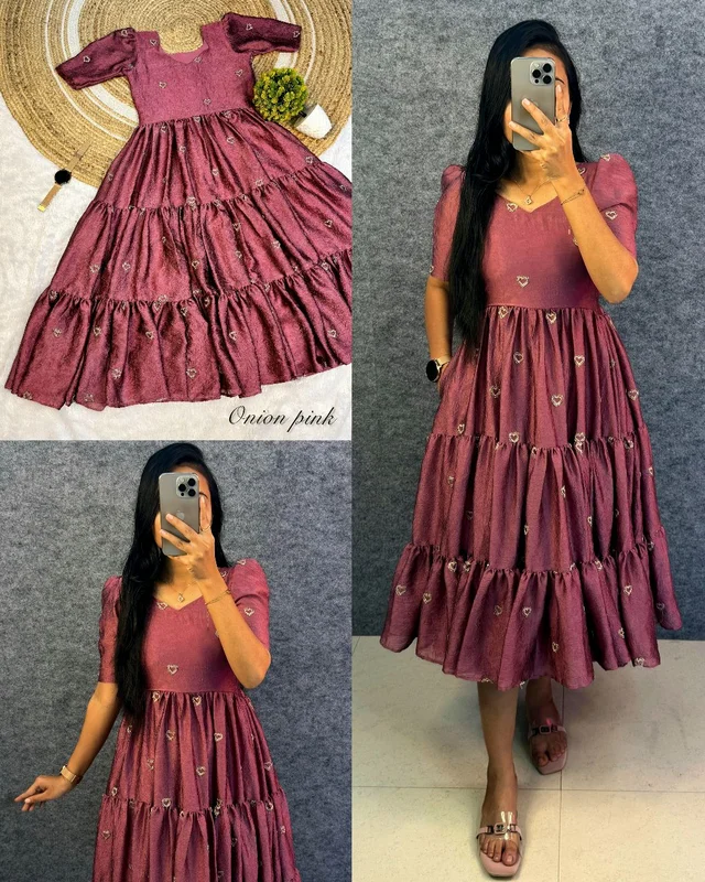 Launching valentine's days special Heart midi gown❤️ - XL, Onion Pink