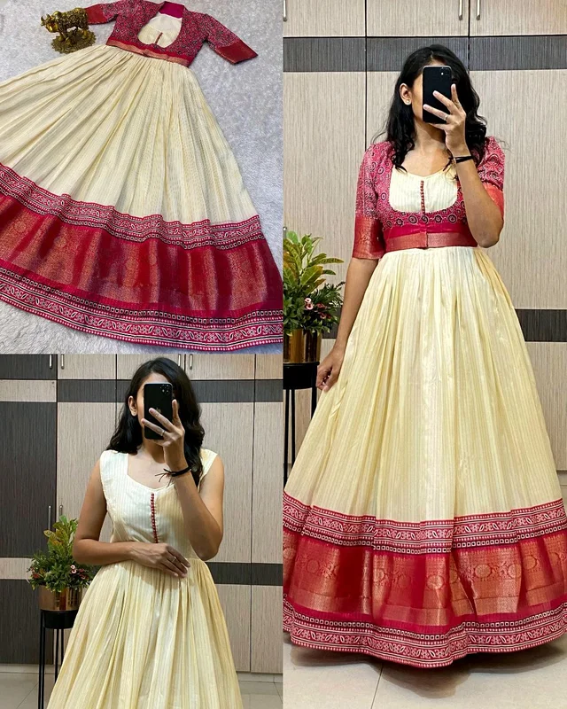 Super hit long gown with koti - M, Red