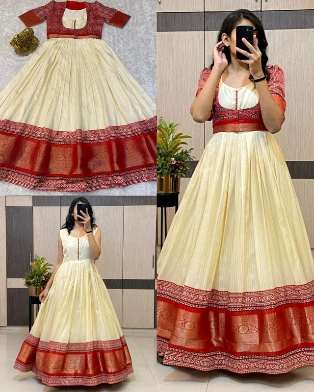 Super hit long gown with koti - 2XL, Red
