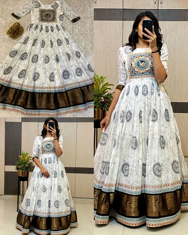 Kalamkari style vanilla white long gown
- L