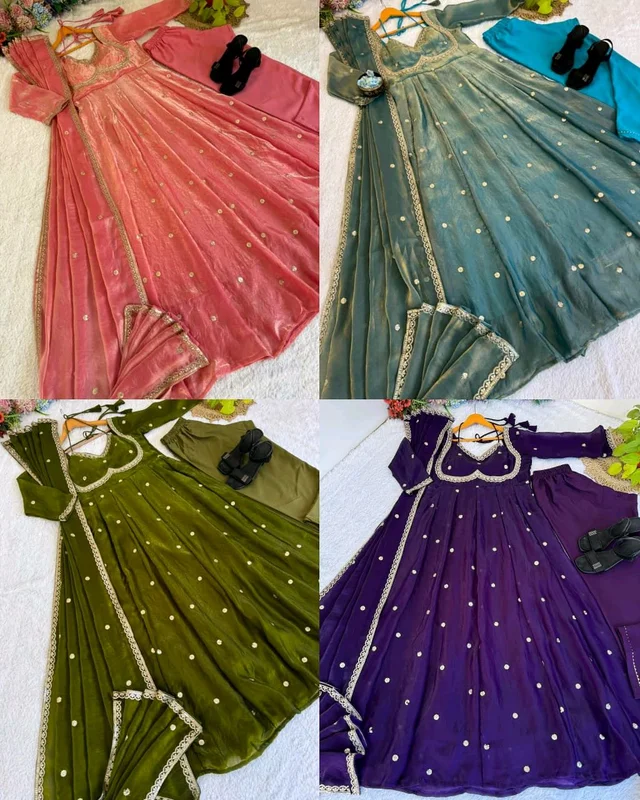 Presenting By New Party Wear Look Fendi Satin Gown With Dupatta , pant , 3MM Rembo sequence with Zari
- 2XL, Wild Watermelon