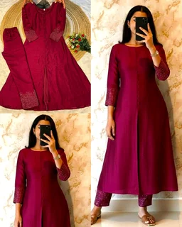 Crafted in luxurious blooming this elegant A-line kurta set is adorned with beautiful sleeve and pant handwork this work highlight rich look of the outfit - S, Jungle Mist