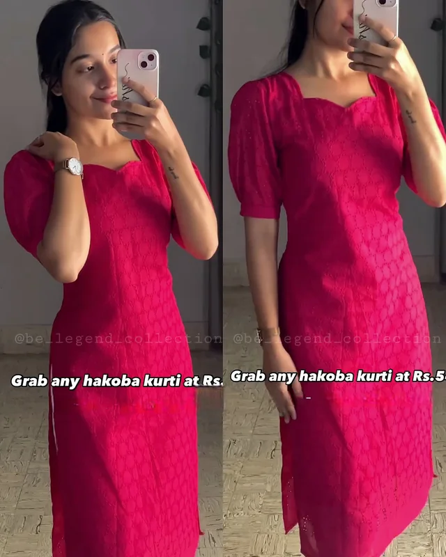 Special summer collections includes Hakoba Cotton kurtis with lining and bell sleeve - Pink, L