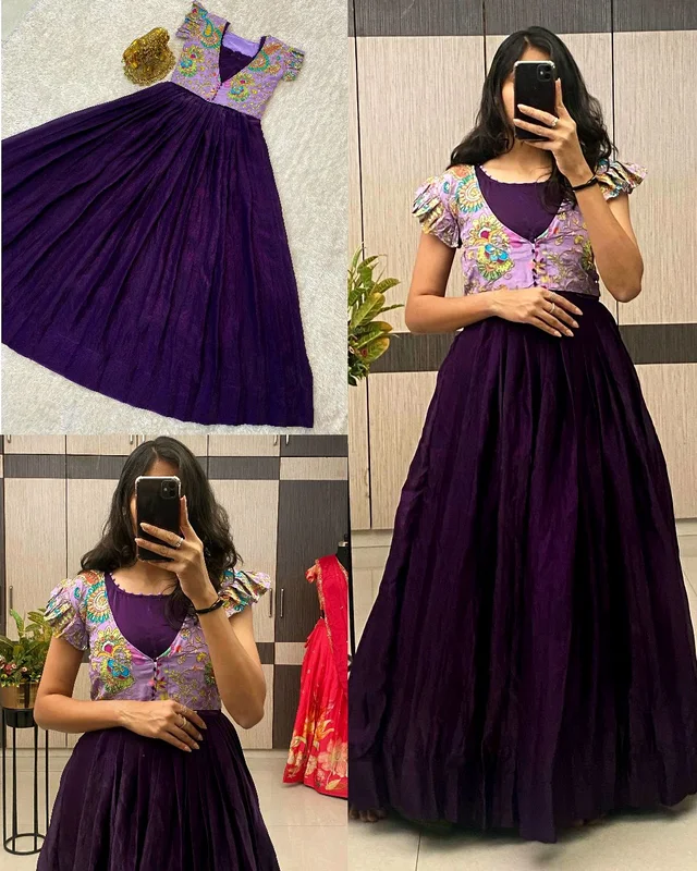 New Launching Viscose Position Print Jacket Gown - XL, Purple