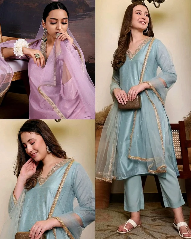Beautiful Designer Kurti Pant With Duppata - L, Cream