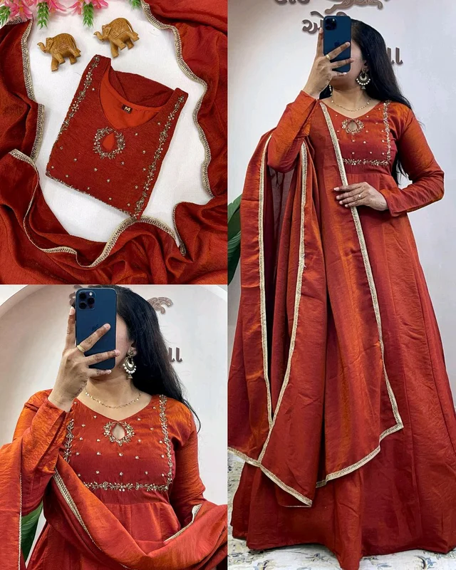 Beautiful Designer Ethnic Gown With Dupatta - M, Totem Pole