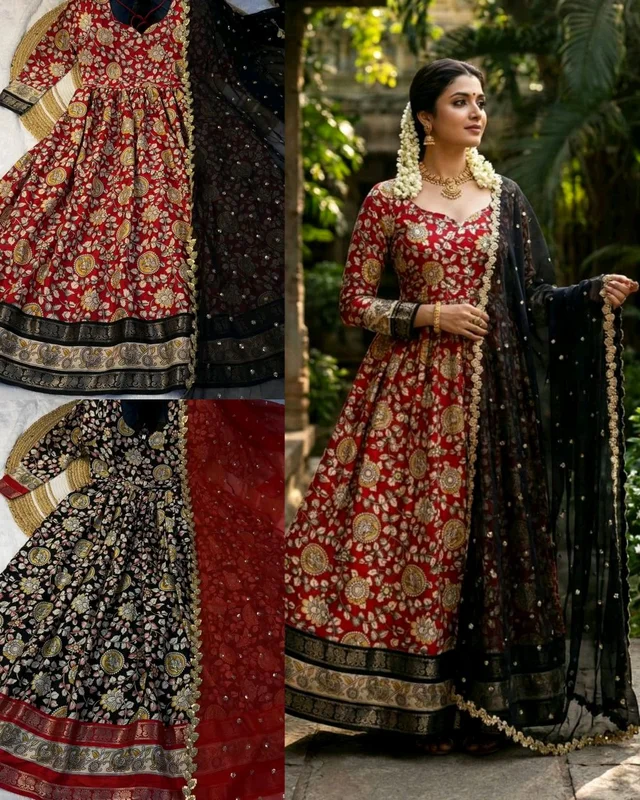 Traditional Kalamkari Graceful Anarkali crafted with Modern Elegance
- M, Black