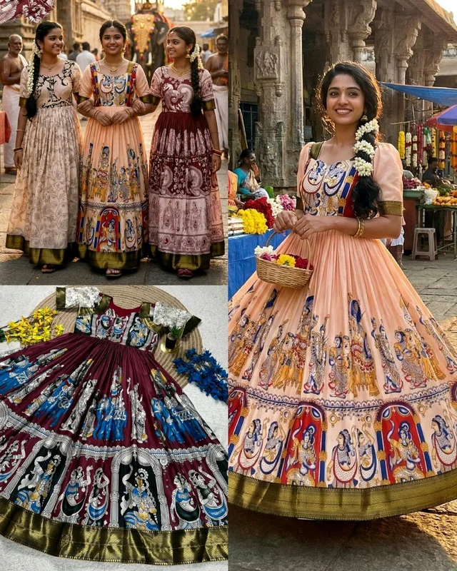 Launching Top Trending Beautiful Soft Dola Silk Kalamkari Gown A touch of glamour and elegance to your look For Festive Season - M, White