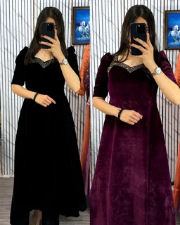 Premium 9000 Velvet Fabric with Designer Hand work Gown- A Beautiful Blend Of elegance and Floral Charm For This Wedding and festival - L, Mardi Gras