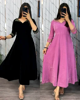 Premium 9000 Velvet Fabric with Designer Hand work Gown- A Beautiful Blend Of elegance and Floral Charm For This Wedding and festival - L, Mardi Gras