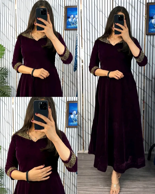 Premium 9000 Velvet Fabric with Designer Hand work Gown- A Beautiful Blend Of elegance and Floral Charm For This Wedding and festival - 2XL, Mardi Gras