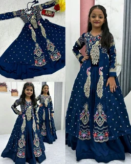 Launching Trendy Peacock Design Festival Special Crop Top with Shrug - 11 to 12 age, Pigment Indigo