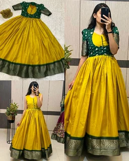 Trendy Special Long Gown with Koti - S, Purple With Yellow