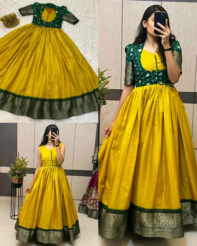 Trendy Special Long Gown with Koti - L, Purple With Yellow