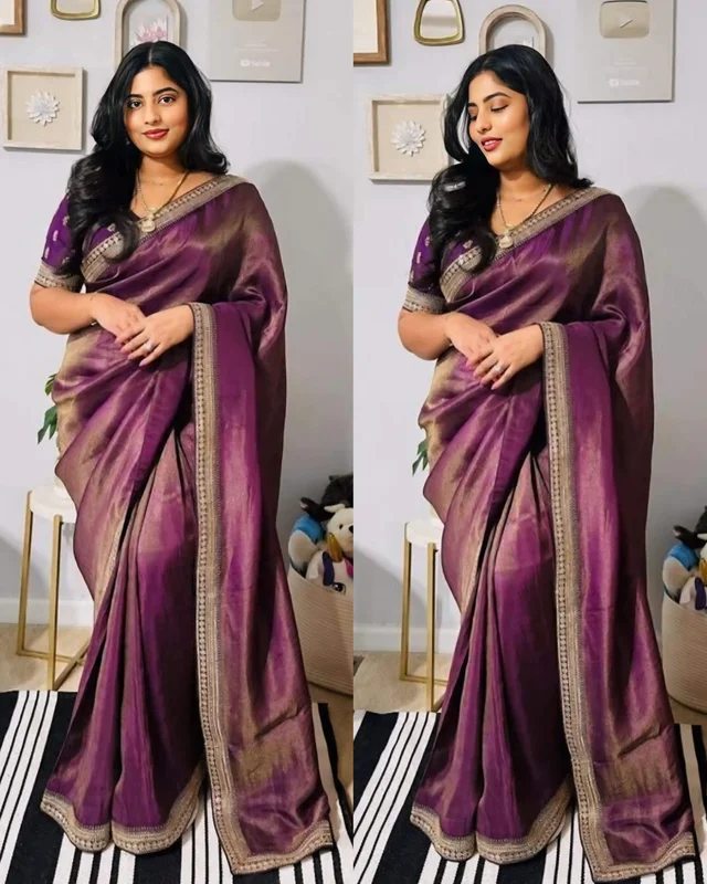 One More Super Hit Soft Tissue Silk Saree Design Launch - Free Size, Ripe Plum