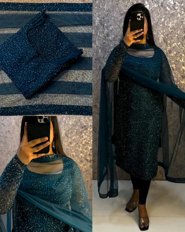 Launching New Designer Party wear kurti with dupatta - 2XL, Peacock Blue