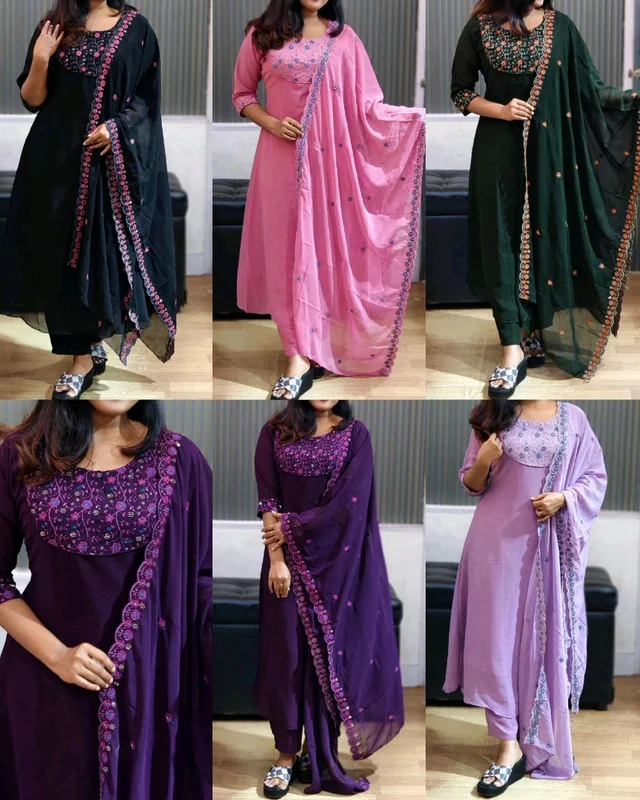 New launching festival special Kurti with dupatta - M, Black