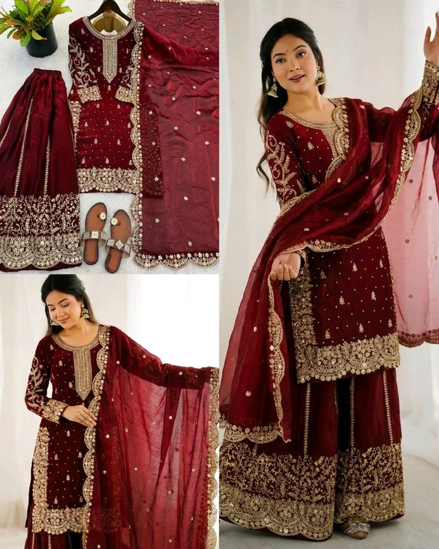 Eid ๐ Collection Heavy Embroidery Sequence Work Top-Bottom And Dupatta Set Fully Stitched Ready To Wear ๐ฅ๐๐ฅฐ
- L, Red