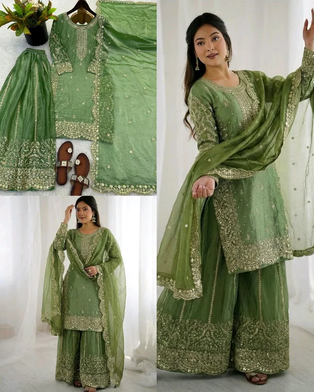 Eid ๐ Collection Heavy Embroidery Sequence Work Top-Bottom And Dupatta Set Fully Stitched Ready To Wear ๐ฅ๐๐ฅฐ
- L, Green