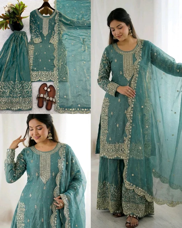 Eid ๐ Collection Heavy Embroidery Sequence Work Top-Bottom And Dupatta Set Fully Stitched Ready To Wear ๐ฅ๐๐ฅฐ
- XL, Teal