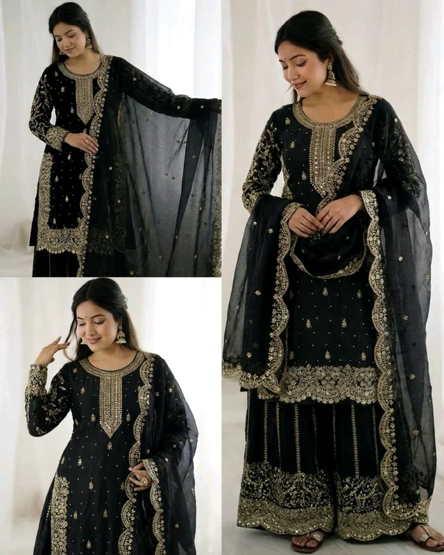Eid ๐ Collection Heavy Embroidery Sequence Work Top-Bottom And Dupatta Set Fully Stitched Ready To Wear ๐ฅ๐๐ฅฐ
- XL, Black