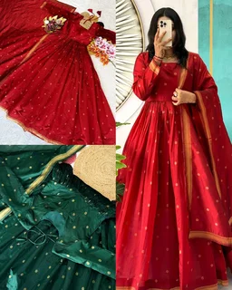 Launching Our Latest Beautiful Bigg Boss Tanuja Inspire Handloom Cotton Gown With Dupatta – Where Elegance Meets Comfort! - XL, Blue