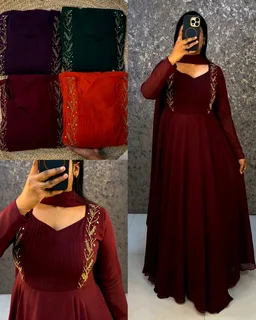 Faux Georgette gown with beautiful hand work .the yoke part fully designed for pintucks work.This perfect party wear for upcoming festivals and functions - 3XL, Green