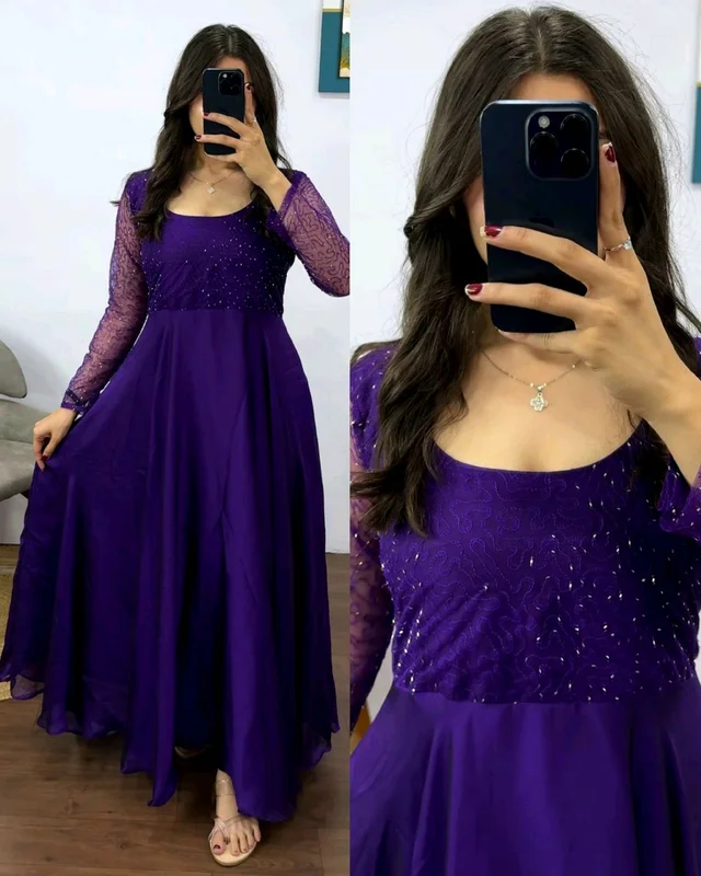 Trendy Beautiful Beaded Party Wear Outfit - S, Pigment Indigo
