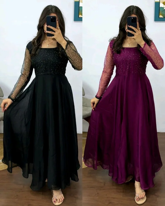 Trendy Beautiful Beaded Party Wear Outfit - S, Purple