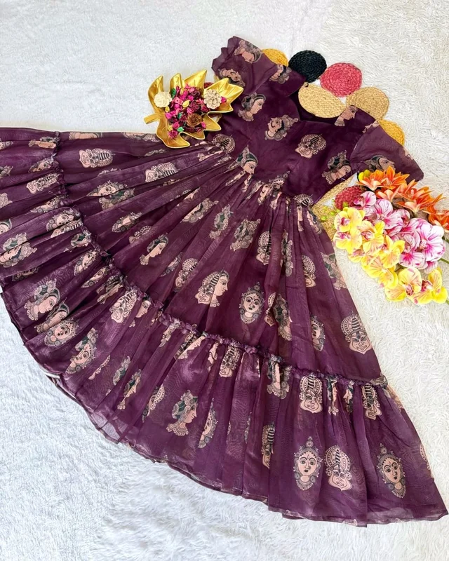 New Launching Summer Special Full Stitched Kalamkari Midi Gown adding a touch of glamour and elegance to your look For Festive Season - L, Purple