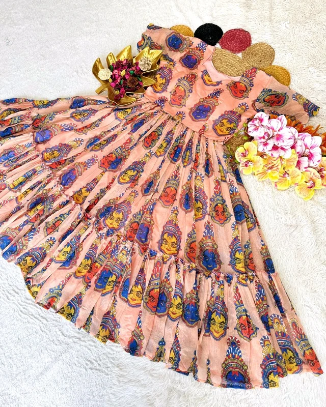 New Launching Summer Special Full Stitched Kalamkari Midi Gown adding a touch of glamour and elegance to your look For Festive Season - XL, Maroon