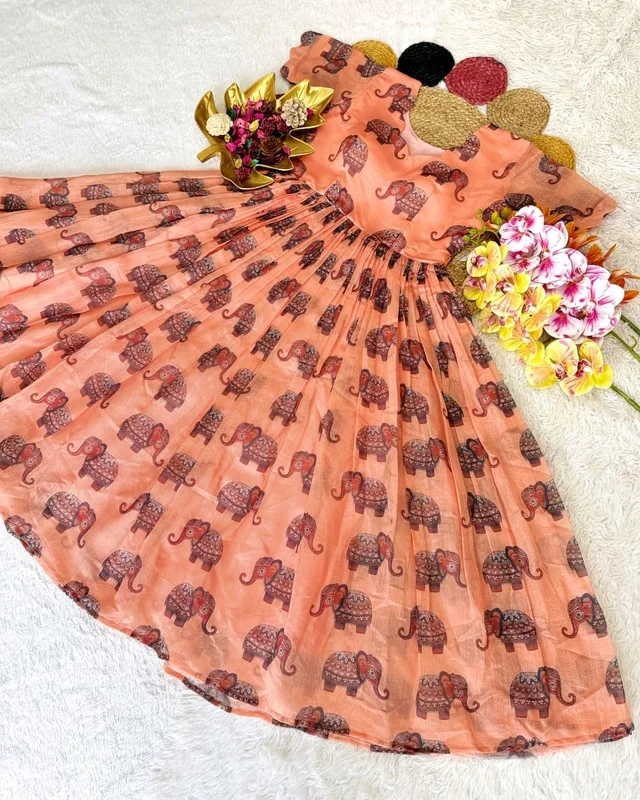 New Launching Summer Special Full Stitched Kalamkari Midi Gown adding a touch of glamour and elegance to your look For Festive Season - XL, Hit Pink