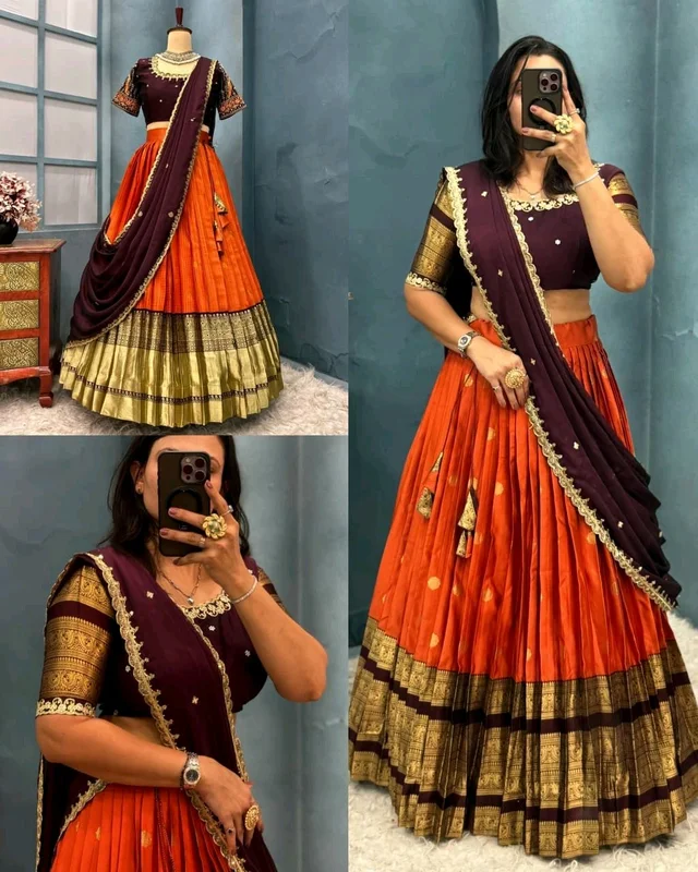 Ready To Wear Premium Quality Pure Kanjivaram Silk - 3XL, Fire