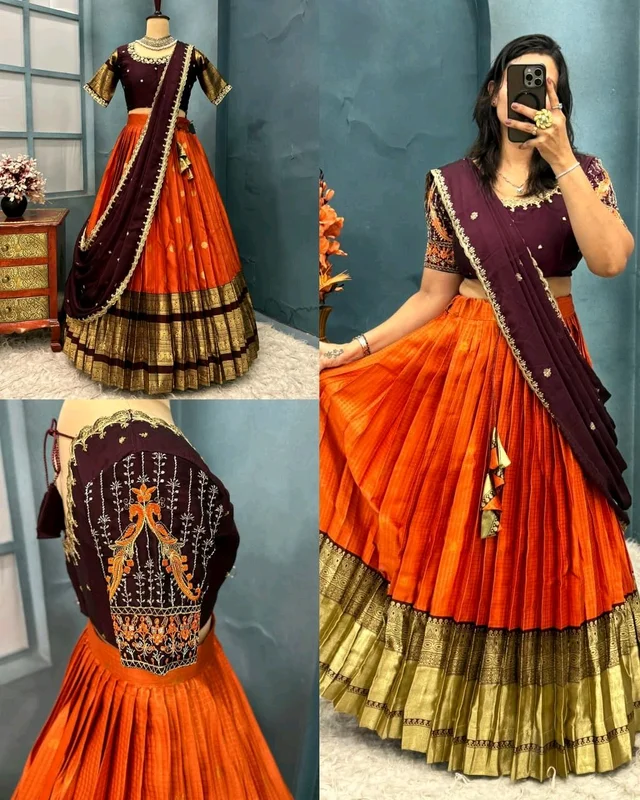 Ready To Wear Premium Quality Pure Kanjivaram Silk - 3XL, Orange