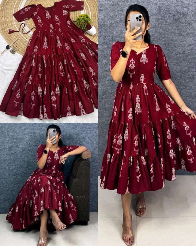 Launching the most unique “Warli Art doll “hand block pure cotton printed maxi gown with one side pocket - 2XL, Siren