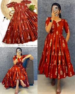 Launching the most unique “Warli Art doll “hand block pure cotton printed maxi gown with one side pocket - 2XL, Electric Violet