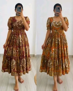 Kalmkari Maxi gown soft Maslin cotton with digital print. - M, Regal Blue