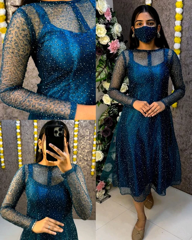 Launching unique 2 piece set Shinning inner + outer beads coat
- L, Blue