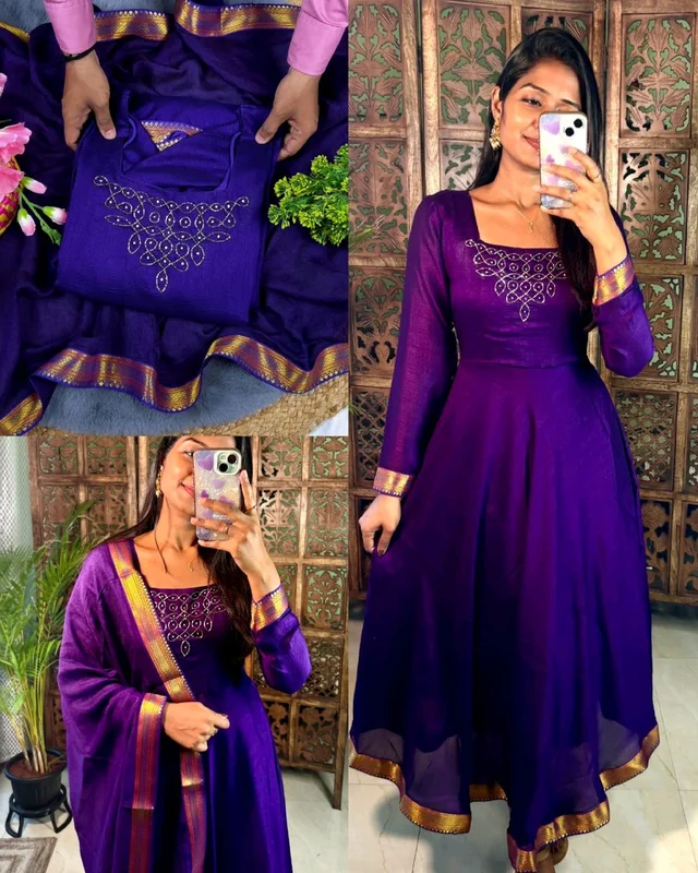 Kadhalar dhinam roja outfit recreation hand work maxi with duppata With New Colours - XL, Burgundy